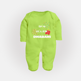 Happy Diwali | Diwali Delight and Fun Personalized Sleep Suit - LIME GREEN - New Born (Chest 7.5")