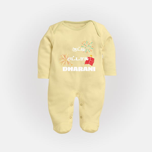 Happy Diwali | Diwali Delight and Fun Personalized Sleep Suit - PASTEL YELLOW - New Born (Chest 7.5")
