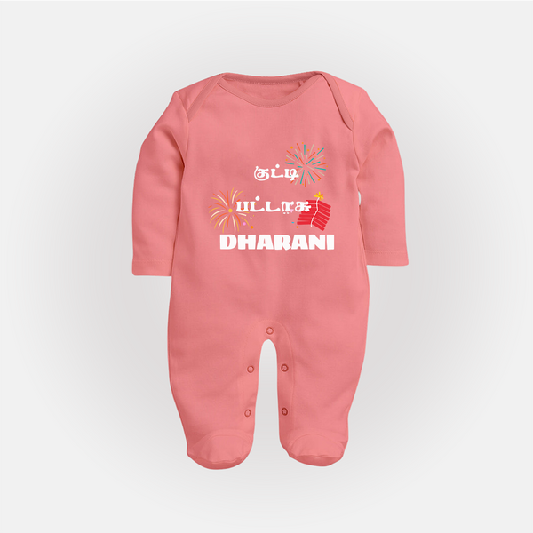 Happy Diwali | Diwali Delight and Fun Personalized Sleep Suit - PEACH - New Born (Chest 7.5")