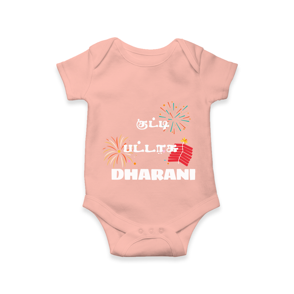 Happy Diwali | Diwali Delight and Fun Personalized Romper - PEACH - New Born (Chest 14")
