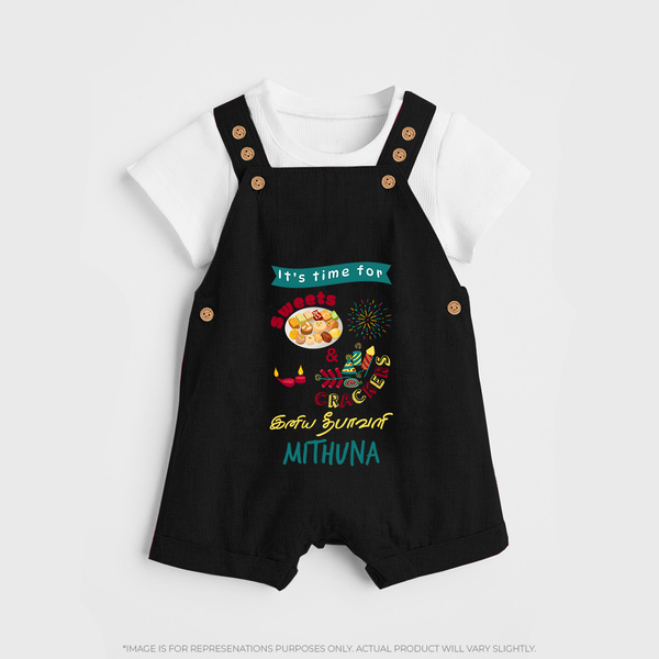 Happy Diwali | Sacred Light Celebration Dungaree Set - BLACK - 0 - 5 Months Old (Chest 18")