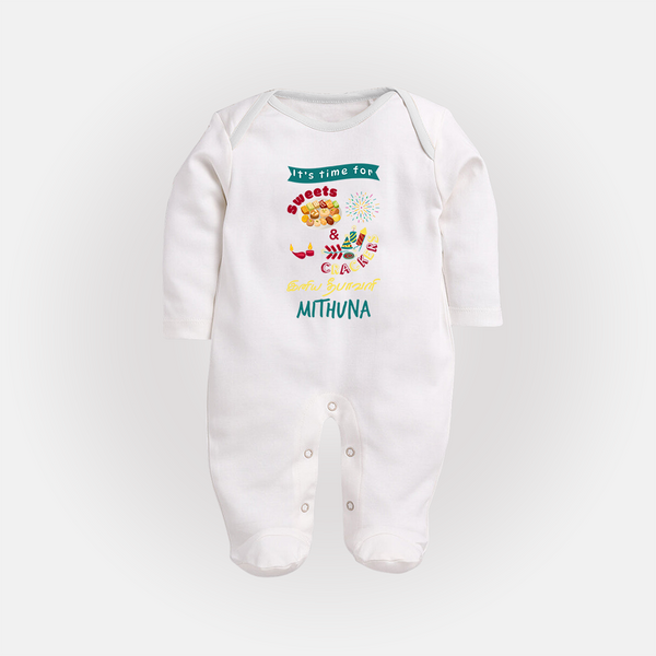 Happy Diwali | Sacred Light Celebration Sleep Suit - WHITE - New Born (Chest 7.5")