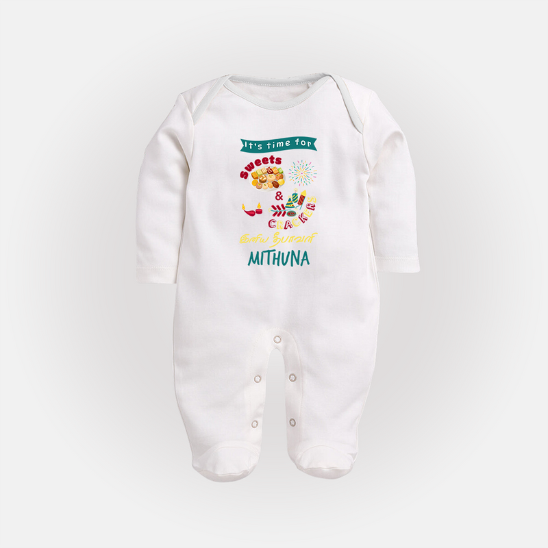 Happy Diwali | Sacred Light Celebration Sleep Suit - WHITE - New Born (Chest 7.5")