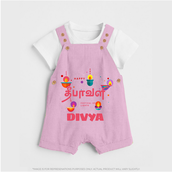 Happy Diwali | Festival of Lights and Fun Dungaree Set - BABY PINK - 0 - 5 Months Old (Chest 18")