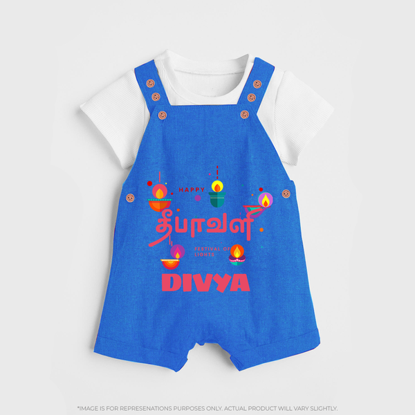 Happy Diwali | Festival of Lights and Fun Dungaree Set - COBALT BLUE - 0 - 5 Months Old (Chest 18")