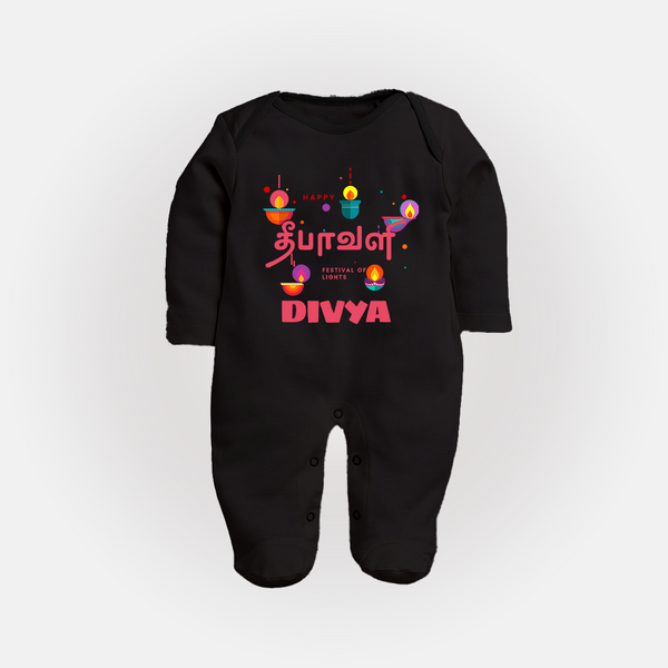 Happy Diwali | Festival of Lights and Fun Sleep Suit - BLACK - New Born (Chest 7.5")