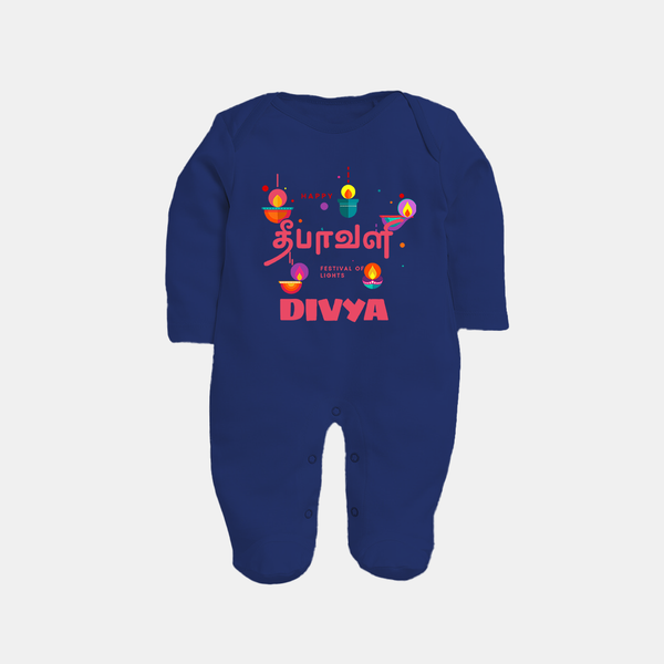 Happy Diwali | Festival of Lights and Fun Sleep Suit - NAVY BLUE - New Born (Chest 7.5")