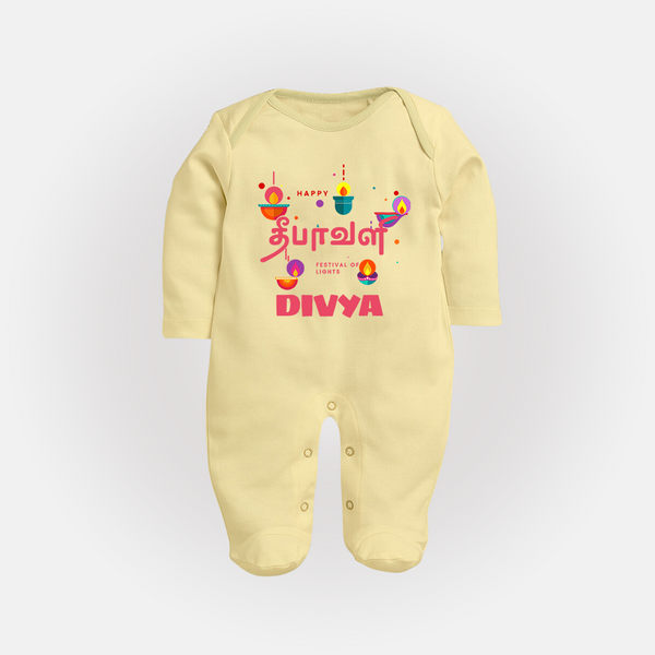 Happy Diwali | Festival of Lights and Fun Sleep Suit - PASTEL YELLOW - New Born (Chest 7.5")