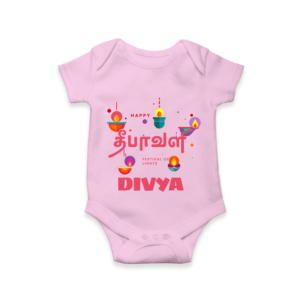 Happy Diwali | Festival of Lights and Fun Romper - BABY PINK - New Born (Chest 14")