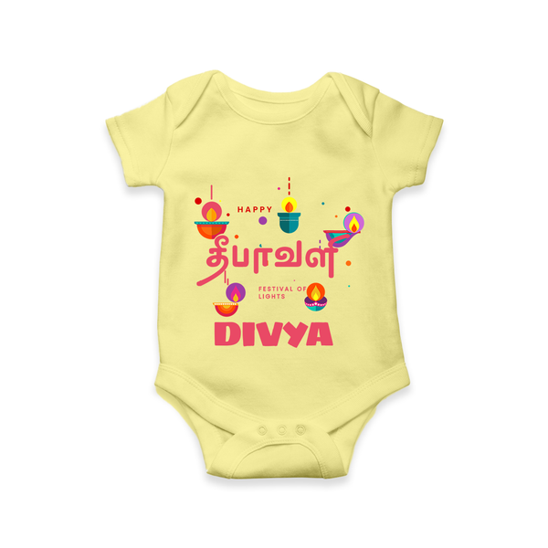 Happy Diwali | Festival of Lights and Fun Romper - PASTEL YELLOW - New Born (Chest 14")