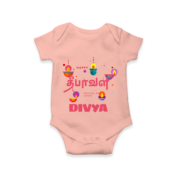 Happy Diwali | Festival of Lights and Fun Romper - PEACH - New Born (Chest 14")