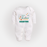 Happy Diwali | Puja and Crackers Fun Sleep Suit - WHITE - New Born (Chest 7.5")