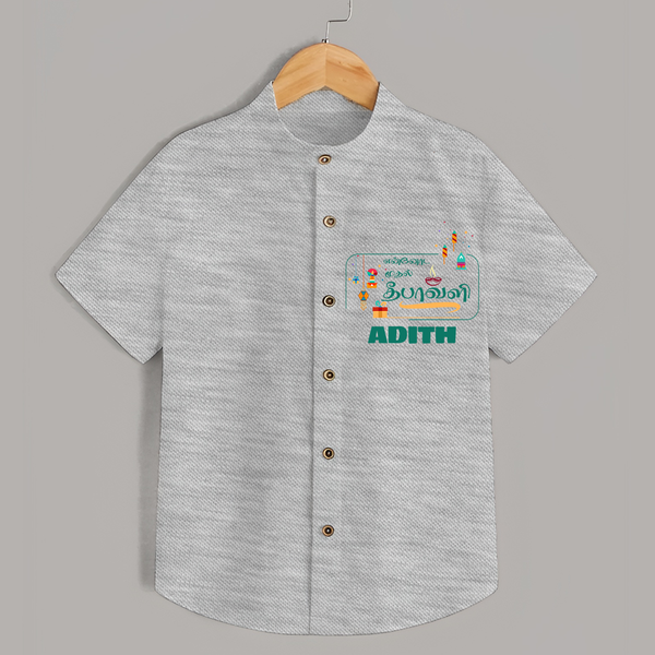 Happy Diwali | Puja and Crackers Fun Shirt - GREY - 0 - 6 Months Old (Chest 23")
