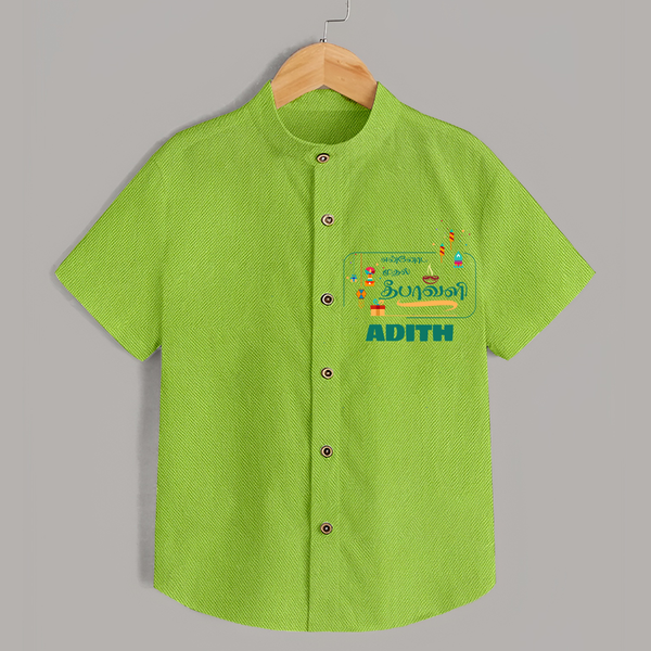 Happy Diwali | Puja and Crackers Fun Shirt - LIME GREEN - 0 - 6 Months Old (Chest 23")