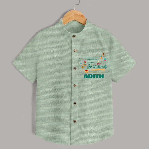 Happy Diwali | Puja and Crackers Fun Shirt - MINT GREEN - 0 - 6 Months Old (Chest 23")