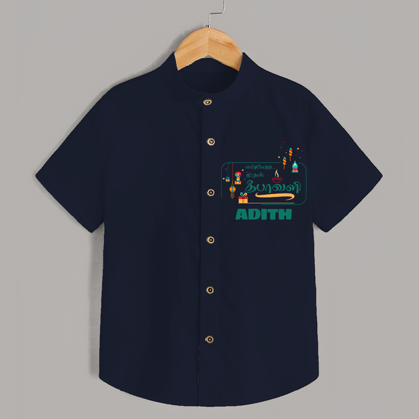 Happy Diwali | Puja and Crackers Fun Shirt - NAVY BLUE - 0 - 6 Months Old (Chest 23")