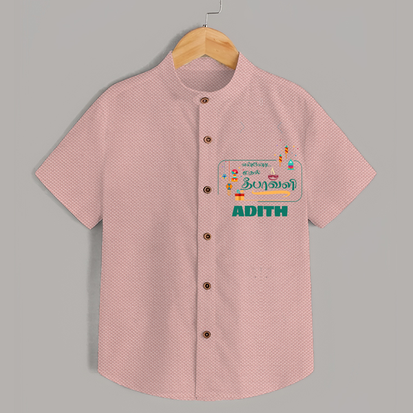 Happy Diwali | Puja and Crackers Fun Shirt - PEACH - 0 - 6 Months Old (Chest 23")