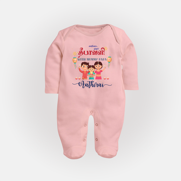 Happy Diwali | Little Blessing of Light Sleep Suit - BABY PINK - New Born (Chest 7.5")