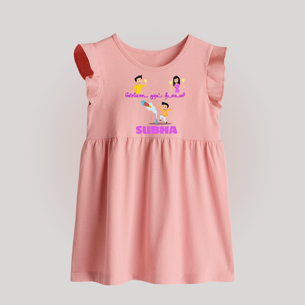 Happy Diwali | Festival Joy and Fun Personalized Baby Frock - BABY PINK - 0 - 3 Months Old (Chest 17")