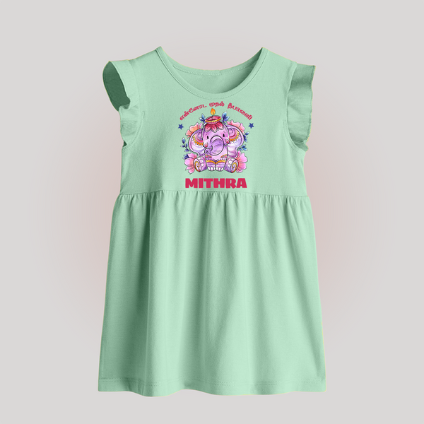 Happy Diwali | Deepawali Purity and Fun Baby Frock - MINT GREEN - 0 - 3 Months Old (Chest 17")