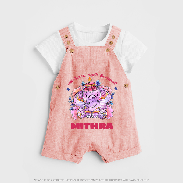 Happy Diwali | Deepawali Purity and Fun Dungaree Set - PEACH - 0 - 5 Months Old (Chest 18")