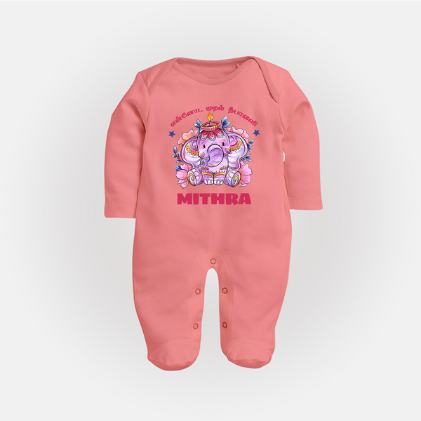Happy Diwali | Deepawali Purity and Fun Sleep Suit - PEACH - New Born (Chest 7.5")