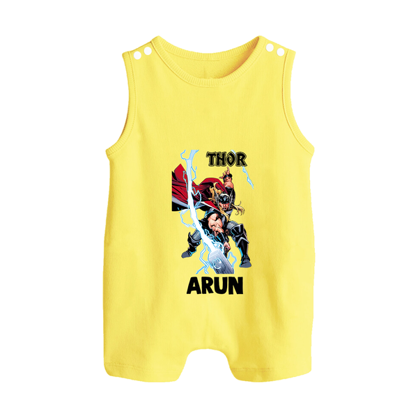Mighty Thor Lightning Strike Button Romper - PASTEL YELLOW - New Born (Chest 18")
