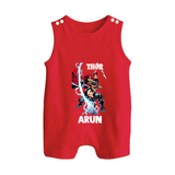 Mighty Thor Lightning Strike Button Romper - RED - New Born (Chest 18")