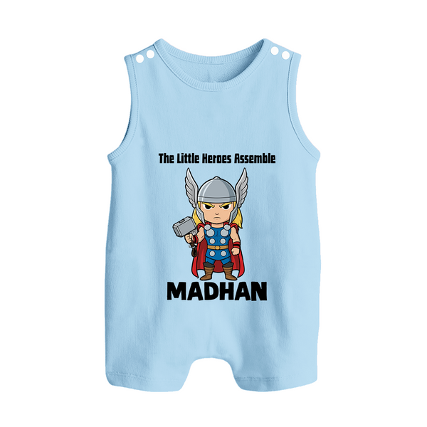 Little Thunder Warrior Graphic Button Romper - BABY BLUE - New Born (Chest 18")