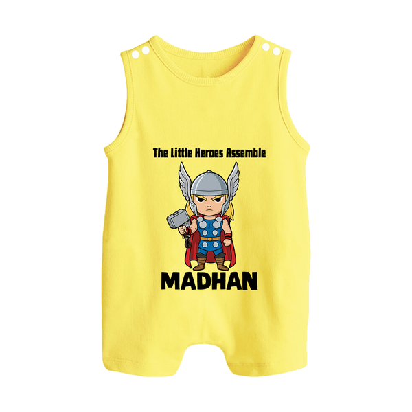Little Thunder Warrior Graphic Button Romper - PASTEL YELLOW - New Born (Chest 18")