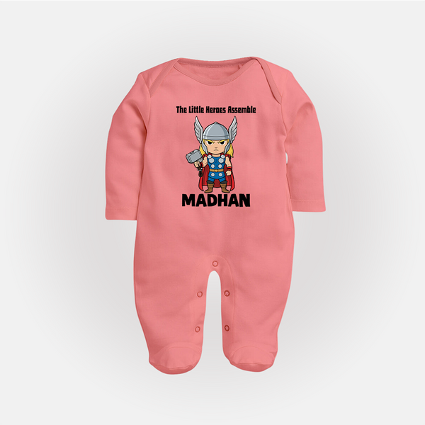 Little Thunder Warrior Graphic Full Body Suit - PEACH - New Born (Chest 7.5")