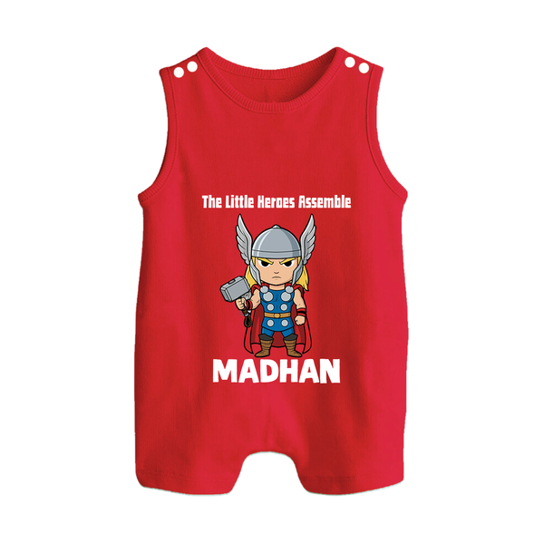 Little Thunder Warrior Graphic Button Romper - RED - New Born (Chest 18")