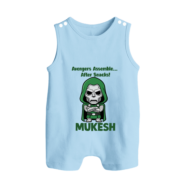 After Snacks Superhero Squad Button Romper - BABY BLUE - New Born (Chest 18")