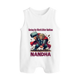  Bedtime World Saver Button Romper - WHITE - New Born (Chest 18")