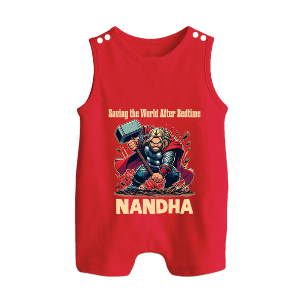  Bedtime World Saver Button Romper - RED - New Born (Chest 18")