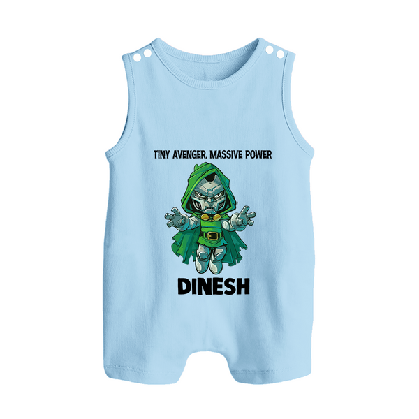  Tiny Avenger Massive Power Button Romper - BABY BLUE - New Born (Chest 18")