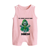  Tiny Avenger Massive Power Button Romper - BABY PINK - New Born (Chest 18")