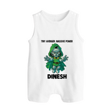  Tiny Avenger Massive Power Button Romper - WHITE - New Born (Chest 18")