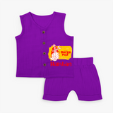 Happy Durga puja - Customized Durga Puja Themed Kids Jabla Set - ROYAL PURPLE - 0 - 3 Months Old (Chest 9.8")