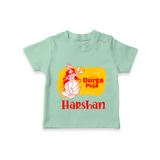 Happy Durga puja - Customized Durga Puja Themed Kids T-Shirt - MINT GREEN - 0-5 Months Old (Chest 17")