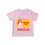 Happy Durga puja - Customized Durga Puja Themed Kids T-Shirt - PINK - 0-5 Months Old (Chest 17")