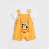 Durga's Light Shines Through - Customized Dungaree Set For Kids - PASTEL YELLOW - 0 - 5 Months Old (Chest 18")