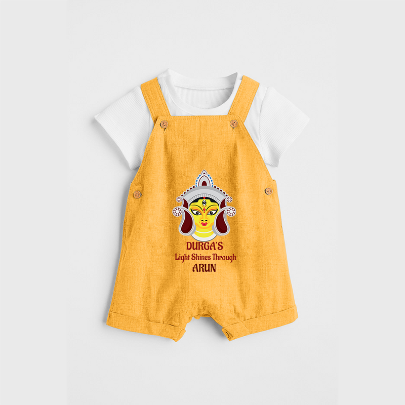 Durga's Light Shines Through - Customized Dungaree Set For Kids - PASTEL YELLOW - 0 - 5 Months Old (Chest 18")