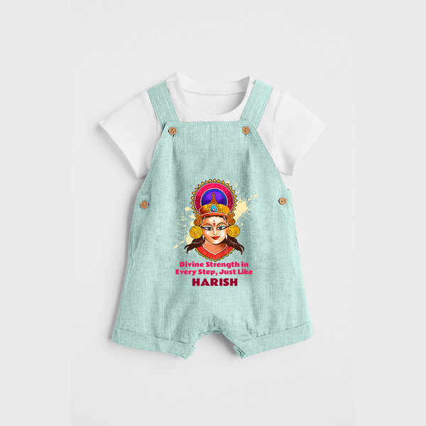 Divine Strength In Every Step - Customized Dungaree Set For Kids - ARCTIC BLUE - 0 - 5 Months Old (Chest 18")