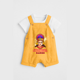 Divine Strength In Every Step - Customized Dungaree Set For Kids - PASTEL YELLOW - 0 - 5 Months Old (Chest 18")