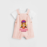 Divine Strength In Every Step - Customized Dungaree Set For Kids - PEACH - 0 - 5 Months Old (Chest 18")