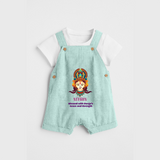 Blessed With Durga's Grace And Strength - Customized Dungaree Set For Kids - ARCTIC BLUE - 0 - 5 Months Old (Chest 18")