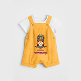 Blessed With Durga's Grace And Strength - Customized Dungaree Set For Kids - PASTEL YELLOW - 0 - 5 Months Old (Chest 18")