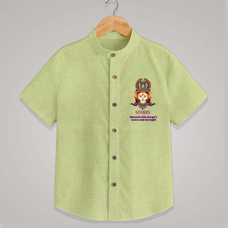 Blessed With Durga's Grace And Strength - Customized Shirt For Kids - PASTEL GREEN - 0 - 6 Months Old (Chest 23")