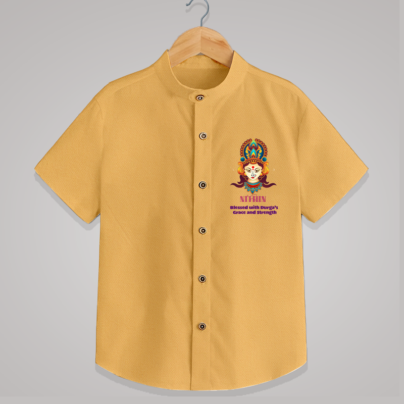 Blessed With Durga's Grace And Strength - Customized Shirt For Kids - PASTEL YELLOW - 0 - 6 Months Old (Chest 23")